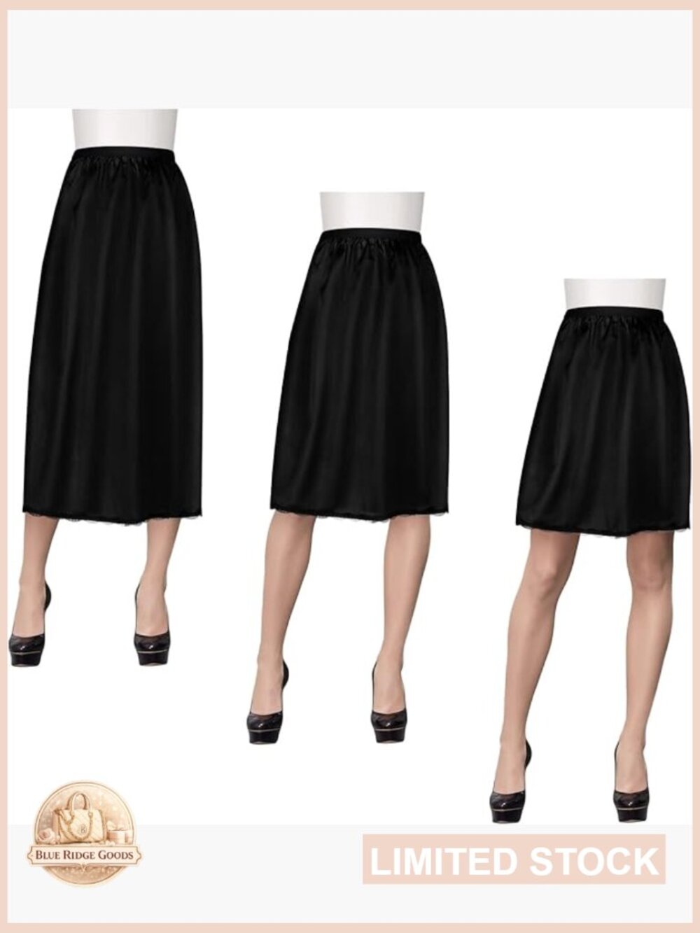 3 Pcs Half Slips for Women Satin Lace Slip Dress Underskirt Midi Long 3 Lengths